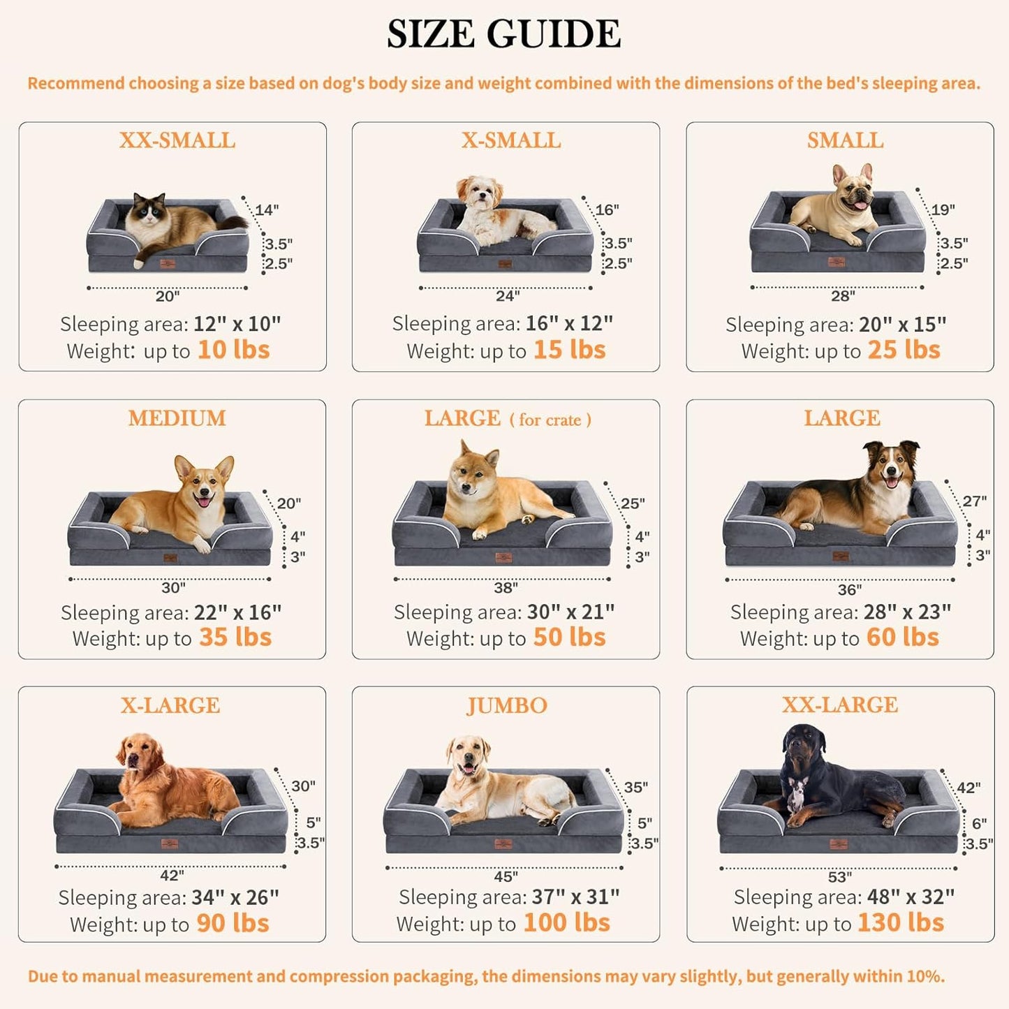 Comfort Expression XL Dog Bed with Bolster, Waterproof Orthopedic Foam Dog Beds for Extra Large Dogs, Washable Dogs Sofa Pet Bed with Removable Cover & Non-Slip Bottom(X-Large,Dark Grey) - Pet Explorer