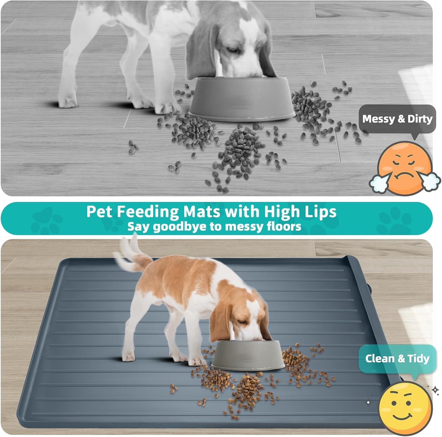 Dog Mat for Food and Water - 39.4" x 27" Large Pet Feeding Mats with Residue Collection Pocket - Waterproof Dog Cat Bowl Mat with High Edges to Prevent Water and Food Spills (Dark Grey) - Pet Explorer