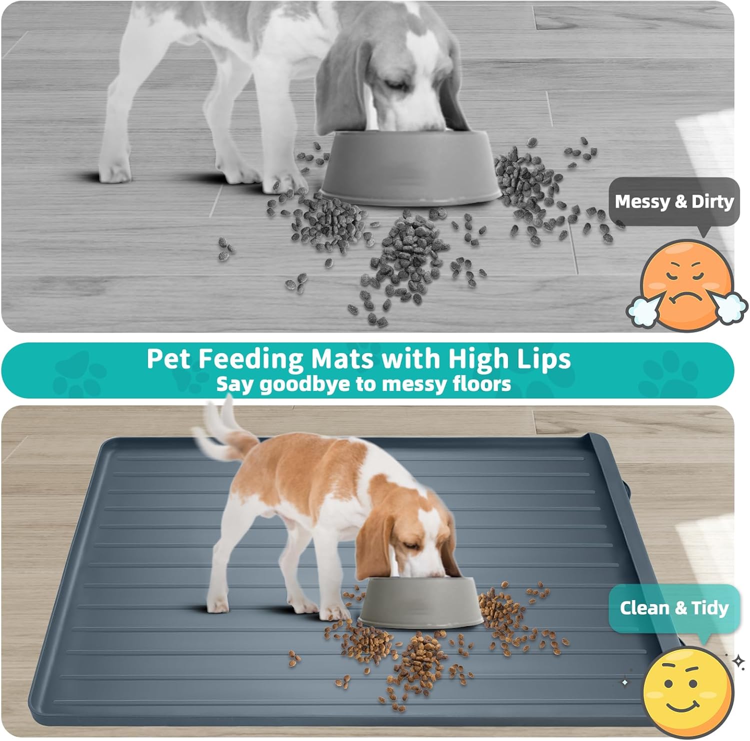 Dog Mat for Food and Water - 39.4" x 27" Large Pet Feeding Mats with Residue Collection Pocket - Waterproof Dog Cat Bowl Mat with High Edges to Prevent Water and Food Spills (Dark Grey) - Pet Explorer