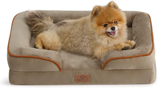 Bedsure Orthopedic Dog Beds for Small Dogs - Washable Small Dog Cat Bed Waterproof, Comfort Pet Couch Sofa with Washable Removable Cover, Pets Bed with Nonskid Bottom, Hazel, 24" - Pet Explorer