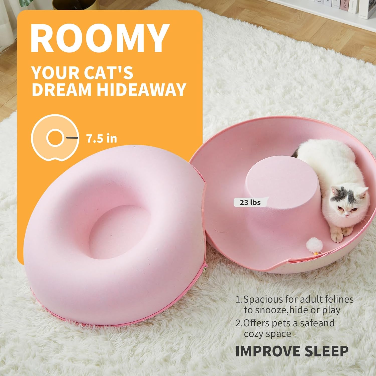 Jia Xi Cat Tunnel Bed & Hideout - Large Indoor Cat Condo & Cave (24 inch, Pink) - Pet Explorer