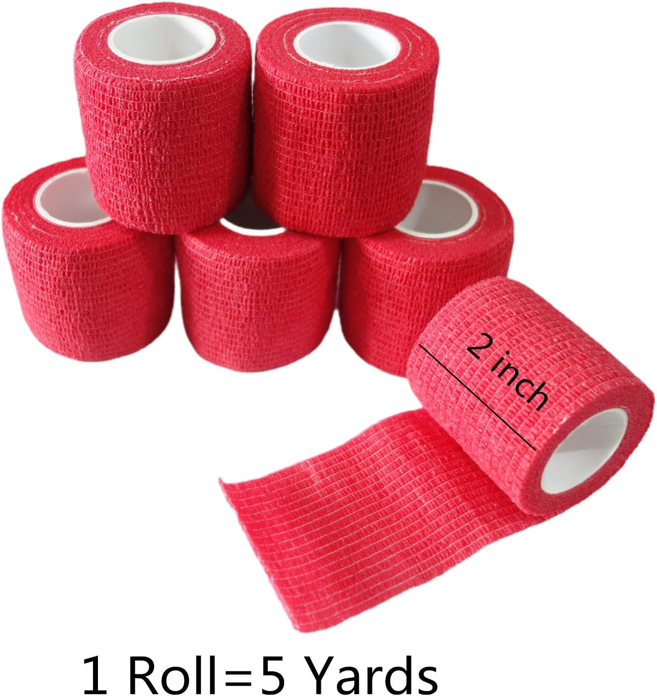 6 Pack 2" x 5 Yards Self Adhesive Bandage Wrap Breathable Cohesive Vet Wrap for Pets, Elastic Self-Adherent Tape for Sports, Wrist, Ankle (Red) - Pet Explorer