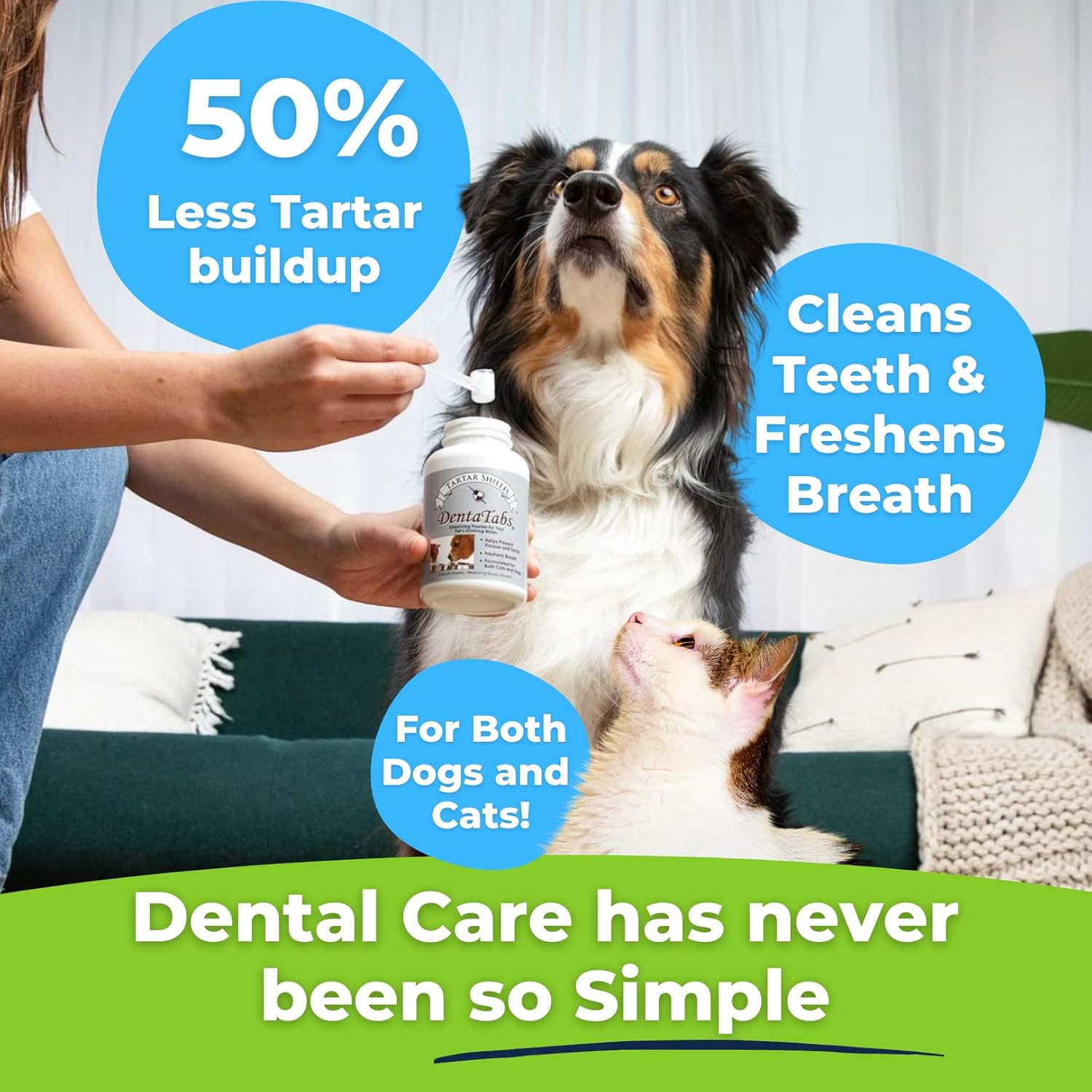 Tartar Shield DentaTabs | Dog & Cat Dental Mouthwash Water Additive Powder | Fights Tartar Plaque & Bad Breath Cleans Teeth & Gums | Natural Pet Oral Health Support | Hypoallergenic & Calorie-Free - Pet Explorer
