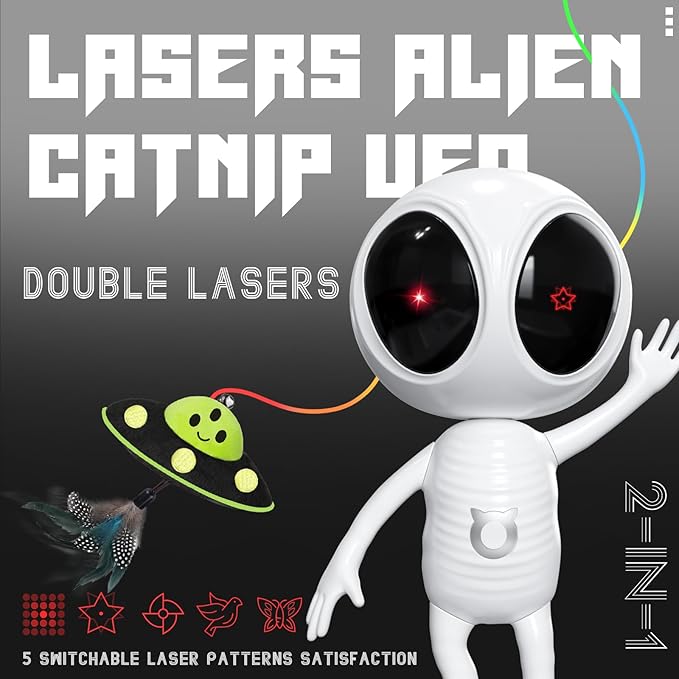 Cat Laser Toy, 2-in-1 Interactive Toys with Dual Laser & Catnip UFO Dangler, Smart Motion-Activated Random Trajectory, 4 Speed Modes, Rechargeable, Quiet & Clamp Design for Bored Indoor Cats
