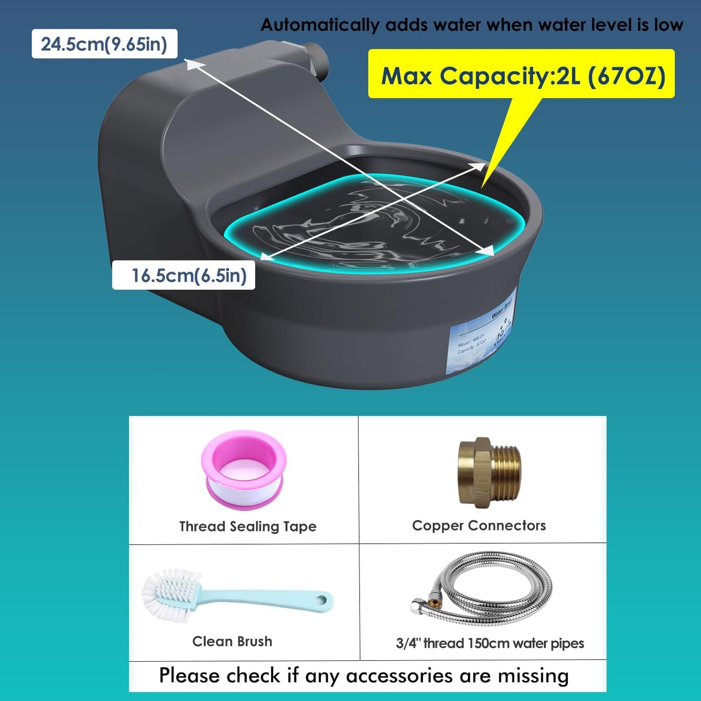 Automatic Water Dispenser for Dogs, Patented 2L Dog Water Bowl Dispenser, Automatic Chicken Waterer Fit 3/4'' GHT Faucet, Water Hose, Copper Connector Outdoor Dog Water Bowl for Livestock Animal - Pet Explorer