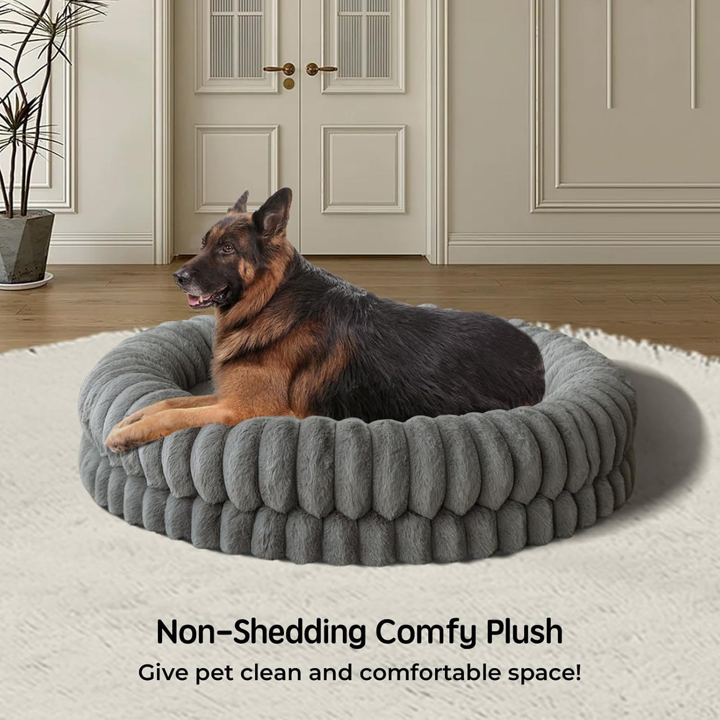 BALANCE Luxury Donut Dog Bed, 43 Inches Round Dog Beds Large Sized Dogs Washable, Orthopedic Calming Dogs Bed for Pets with Anti-Slip Bottom, Gray - Pet Explorer