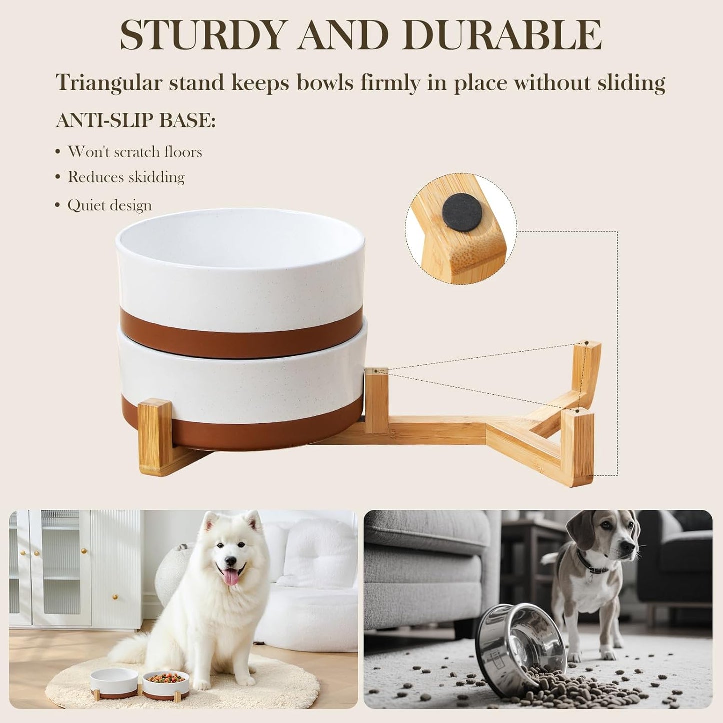 MALACASA Dog Bowls, Ceramic Dogs Bowls with Wood Stand Non-Slip, 6 Cups or 58 oz Capacity Dog Water Food Bowl Glaze Matte Weighted Non-Slip Pet Bowl for Large Dogs (L-6 Cups) - Pet Explorer