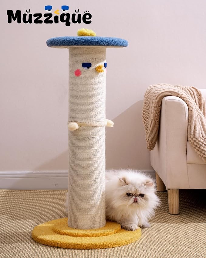 Cat Scratching Post, 31 inch Tall Thicker Scratch Post w/Perch, Full Strectch for Indoor Cats, Adult/Kitten/Kitty Sisal Rope Scratcher, Large Play Toy Stand, Cute Adjustable Heights Furniture
