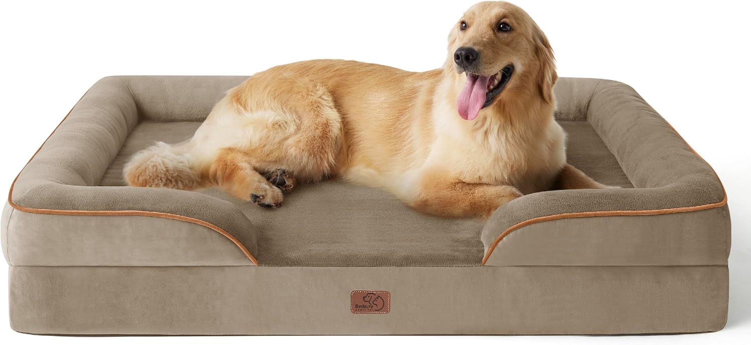 Bedsure XL Plus Orthopedic Dog Bed for Extra Large Dogs - Washable XLarge Dog Cat Bed Waterproof, Comfort Dogs Couch Sofa with Washable Removable Cover, Pet Bed with Nonskid Bottom, Hazel, 48" - Pet Explorer