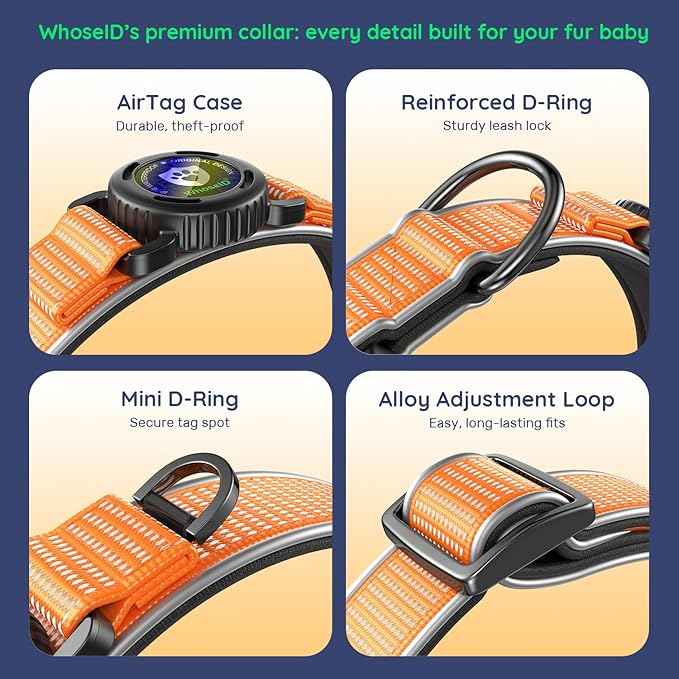 WhoseID Premium AirTag Dog Collar - Waterproof Medium Air Tag Dogs Collar | Magnetic Buckle Heavy Duty Collar | Reflective Dog Collar with AirTag Holder