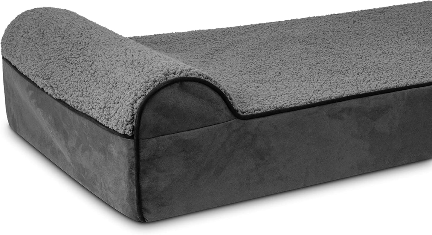 The Dog’s Bed Orthopedic Headrest Dog Bed XL Grey Plush 46x28, Memory Foam, Pain Relief for Arthritis, Hip & Elbow Dysplasia, Post Surgery, Lameness, Veterinary Approved, Waterproof Washable Cover - Pet Explorer
