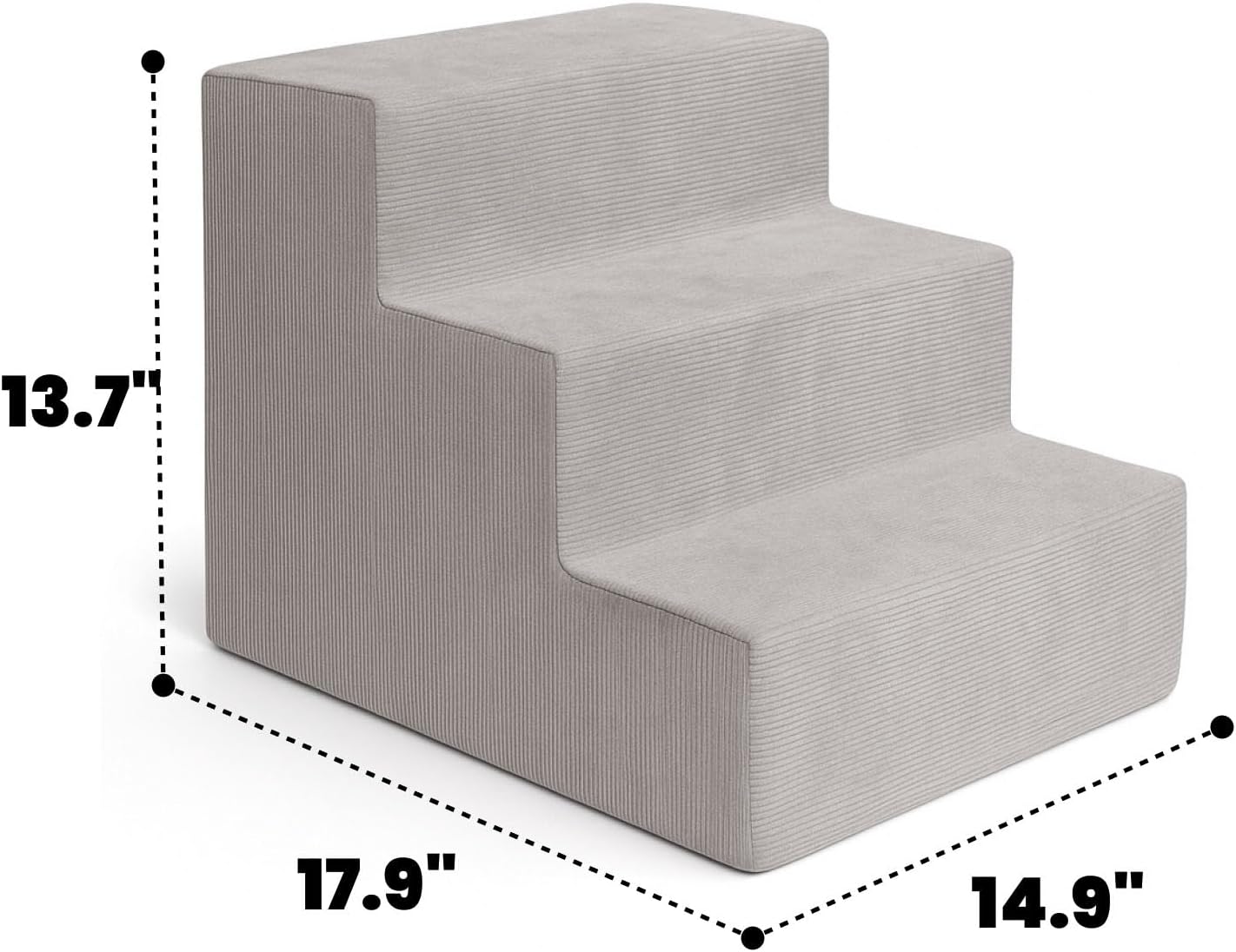 MEWANG Dog Stairs for Small & Medium Dogs and Old Cats –3/4/ 5 Steps High-Density Foam Pet Ramp for Bed & Couch, Non-Slip, Washable Cover, Grey (Square Corner, 3 Steps: 17.95''×14.96''×13.70'', 2) - Pet Explorer