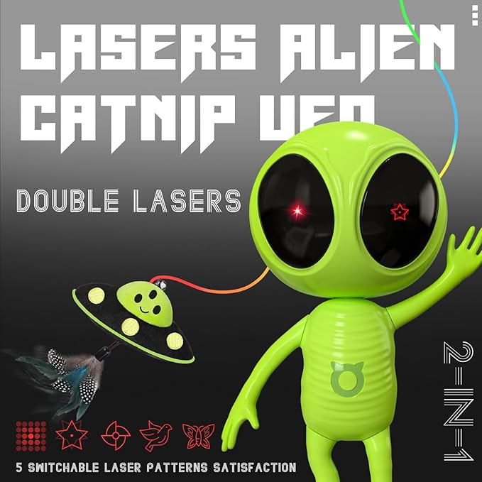 Cat Laser Toy, 2-in-1 Interactive Toys with Dual Laser & Catnip UFO Dangler, Smart Motion-Activated Random Trajectory, 4 Speed Modes, Rechargeable, Quiet & Clamp Design for Bored Indoor Cats