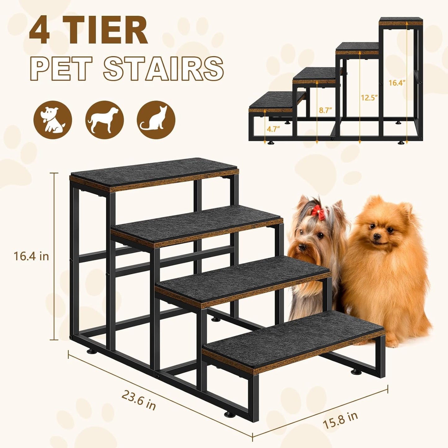 Dog Stairs for High Beds 4 Steps Dog Stairs for Small Medium Dogs Pet Stairs/Steps for Puppy, Cats, and Dogs, Easy to Walk on Dog Step for Beds and Cars - Pet Explorer