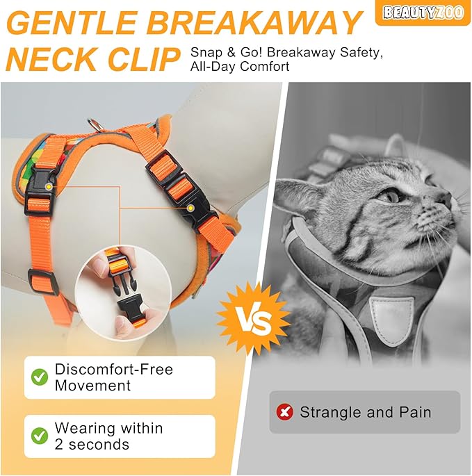 BEAUTYZOO Escape Proof Cat Harness and Leash for Walking, Soft Adjustable Cute Vest for Small to Large Cats, Reflective Breathable Easy-Control Outdoor Jacket, Kitten Harness and Leash Set, Orange, S