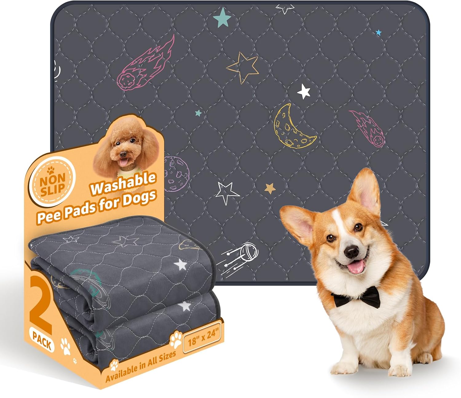 LOOBANI Washable Pee Pads for Dogs: 2 Pack Reusable Puppy Pads for Small Pet, Waterproof Whelping Pads, Non-Slip Potty Training Mat for Dog Playpen, Floor, Cage, Sofa, Crate, Grey, 18" x 24" - Pet Explorer