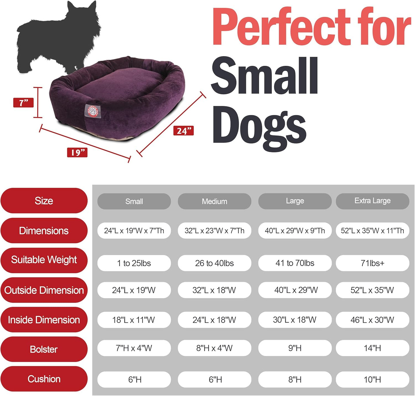Majestic Pet 24 Inch Micro Velvet Calming Dog Bed Washable 24x19x7 (Inch) – Cozy Soft Round Donut Dog Bed with Spine for Head Support - Pet Bed Small – Aubergine - Pet Explorer