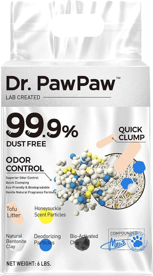 Tofu Cat Litter, Dr. PawPaw Clumping Cat Litter, Honeysuckle Scent 6 lb, Dust-Free Keep Kitty Tidy, Superior Odor Control Keep Step Fresh