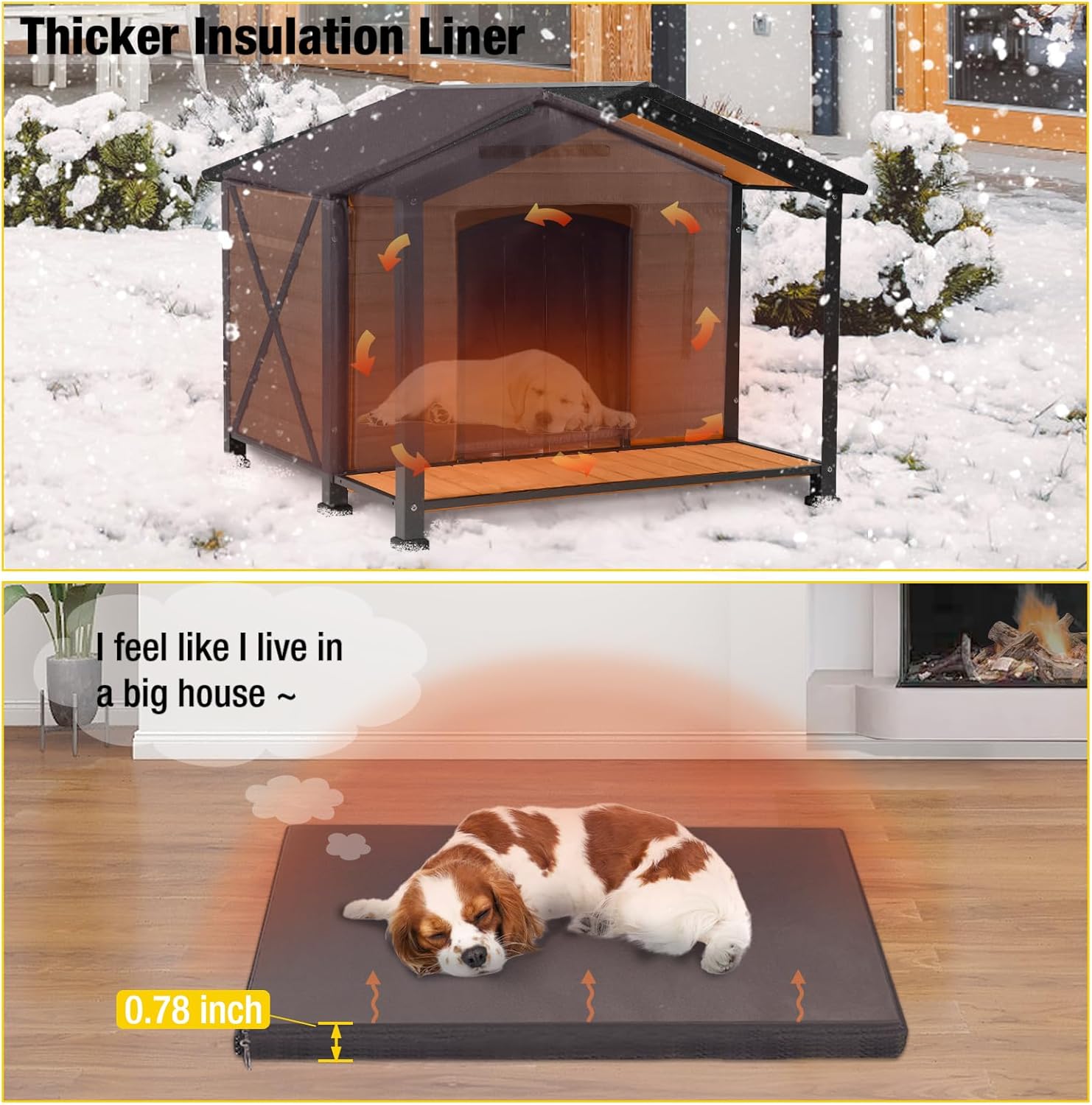 Aivituvin Outdoor Dog House with Chewproof Strong Metal Frame Insulated Outside Dog Kennel Weatherproof for Medium to Large Dogs, (41.5" L x 41.4" D x 34.1" H) - Pet Explorer