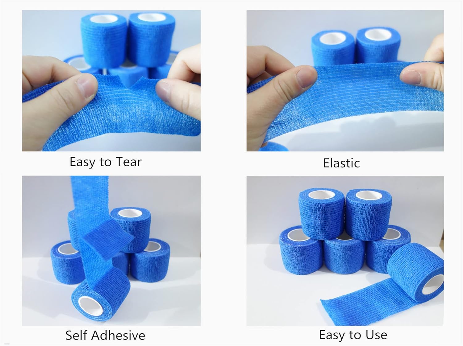 6 Pack 2" x 5 Yards Self Adhesive Bandage Wrap Breathable Cohesive Vet Wrap for Pets, Elastic Self-Adherent Tape for Sports, Wrist, Ankle (Blue) - Pet Explorer
