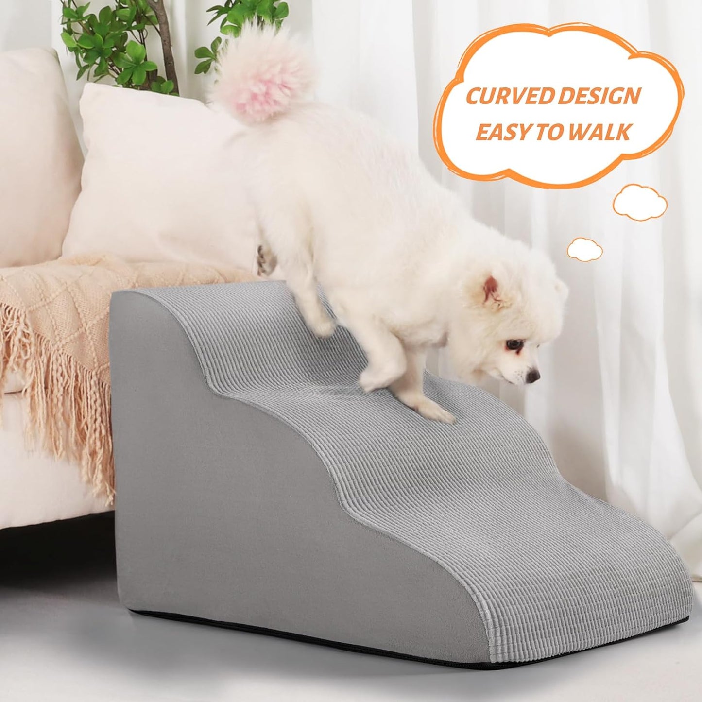 3-Step Dog Ramp and Stairs for Sofa and Chair - Non-Slip Sturdy Pet Steps for Small Dogs and Cats,15.7" H,Light Grey - Pet Explorer