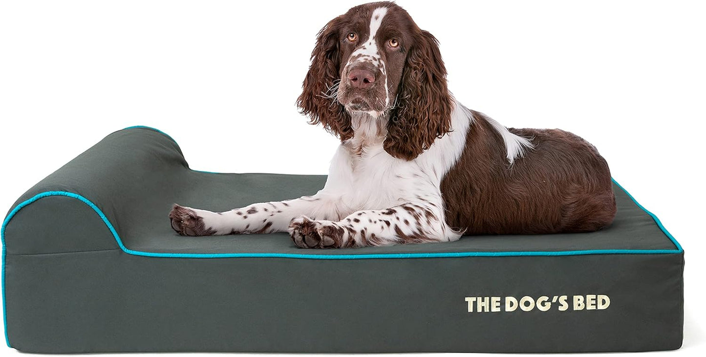 The Dog’s Bed Orthopedic Headrest Dog Bed Large Grey/Blue 40x25, Memory Foam, Pain Relief for Arthritis, Hip & Elbow Dysplasia, Post Surgery, Lameness, Veterinary Approved, Waterproof Washable Cover - Pet Explorer