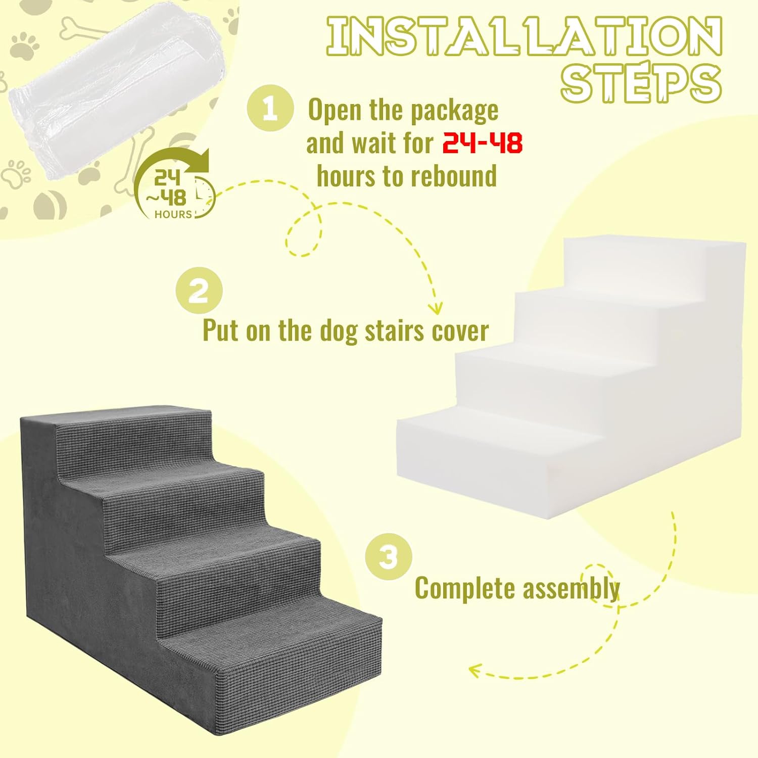 Niubya Dog Stairs for Small Dogs and Cats,18'H Non-Slip Bottom Pet Steps for High Beds and Couch,High-Density Foam Pet Stairs Grey,4 Steps - Pet Explorer