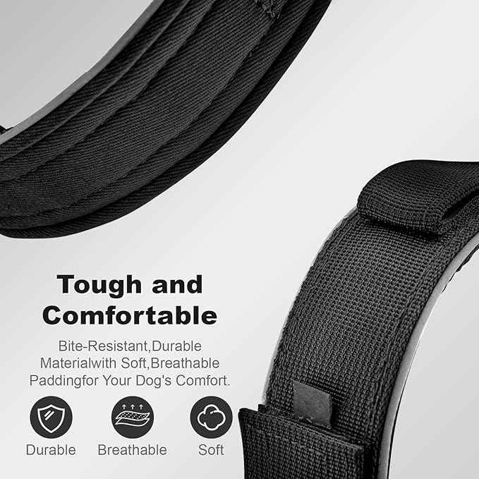 2026 Upgrade Dog Collar with IPX8 Waterproof AirTag Holder,Military Tactical Comfortable Control Handle and Ultra-Durable Metal Buckle/Night Reflective,GPS Collar for Medium to Large Dogs（Black/L）