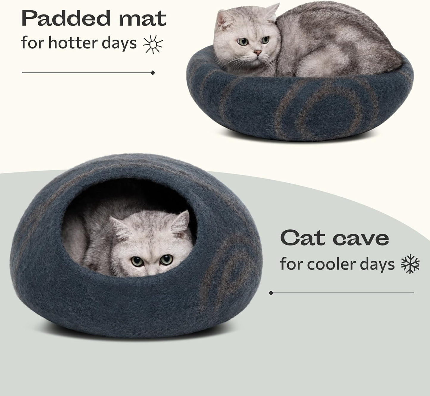 MEOWFIA Premium Felt Cat Bed Cave - Handmade 100% Merino Wool Bed for Cats and Kittens (Large, Slate Grey) - Pet Explorer