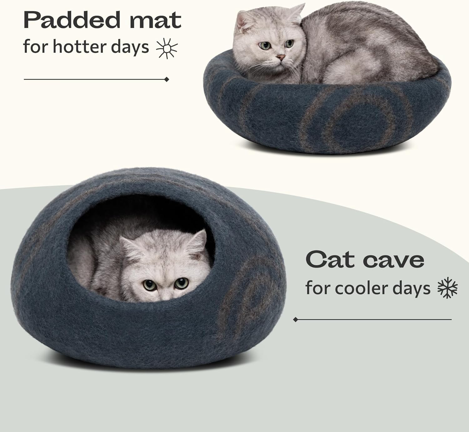 MEOWFIA Premium Felt Cat Bed Cave - Handmade 100% Merino Wool Bed for Cats and Kittens (Large, Slate Grey) - Pet Explorer