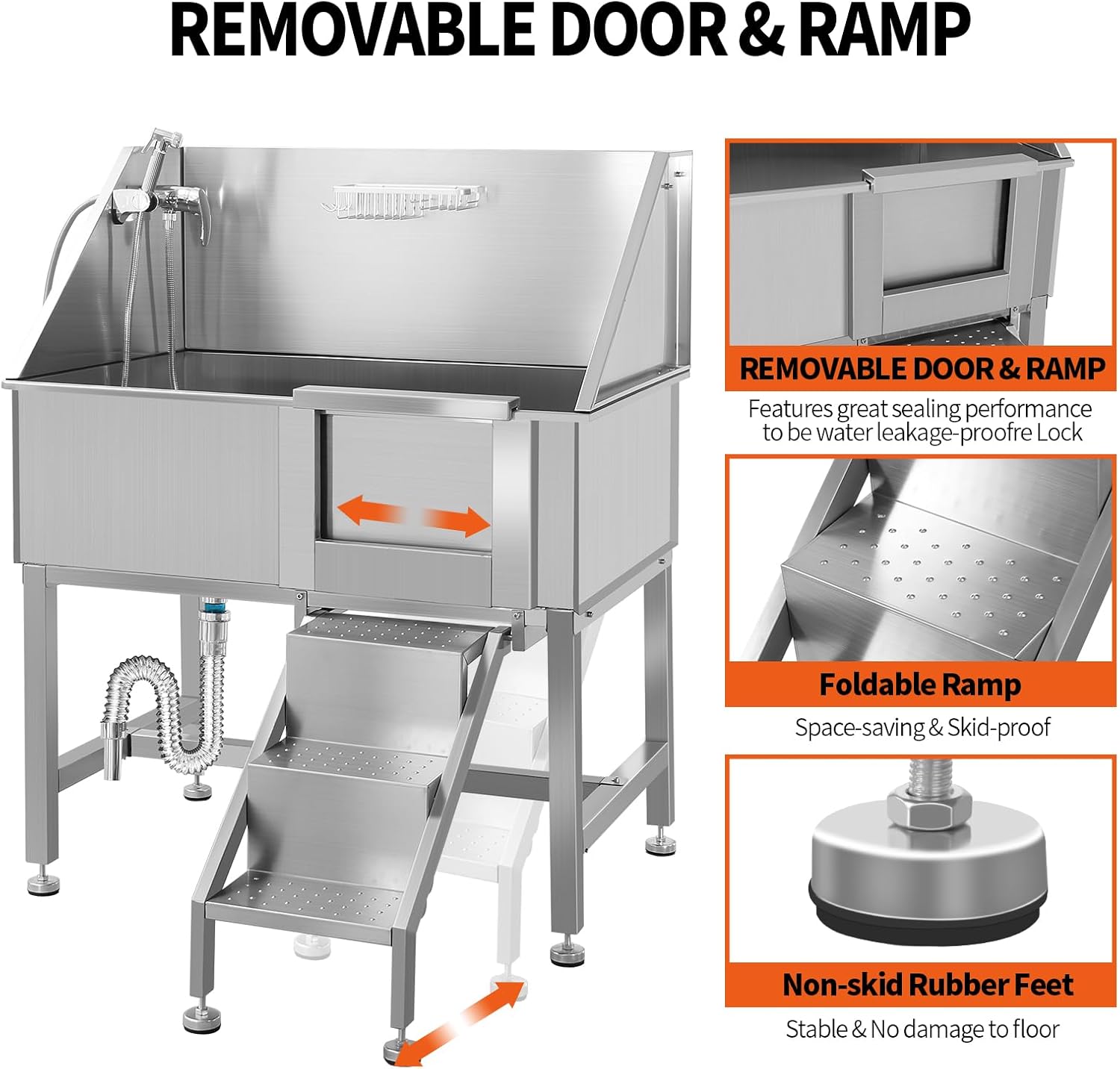 38 Inch Dog Bathing Station for Large Dogs, Stainless Steel Dog Pet Washing Station, Professional Dog Grooming Tub, Pet Wash Bath Station,Right Door - Pet Explorer