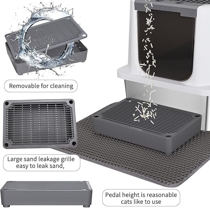 RIZZARI Large Cat Litter Box: Dark Gray Semi-Enclosed Stainless Steel Litter Box with Raised Edges - Anti-Leakage Odorless - Litter Pan for Small to Large Sized Cats in Bedroom Living Room