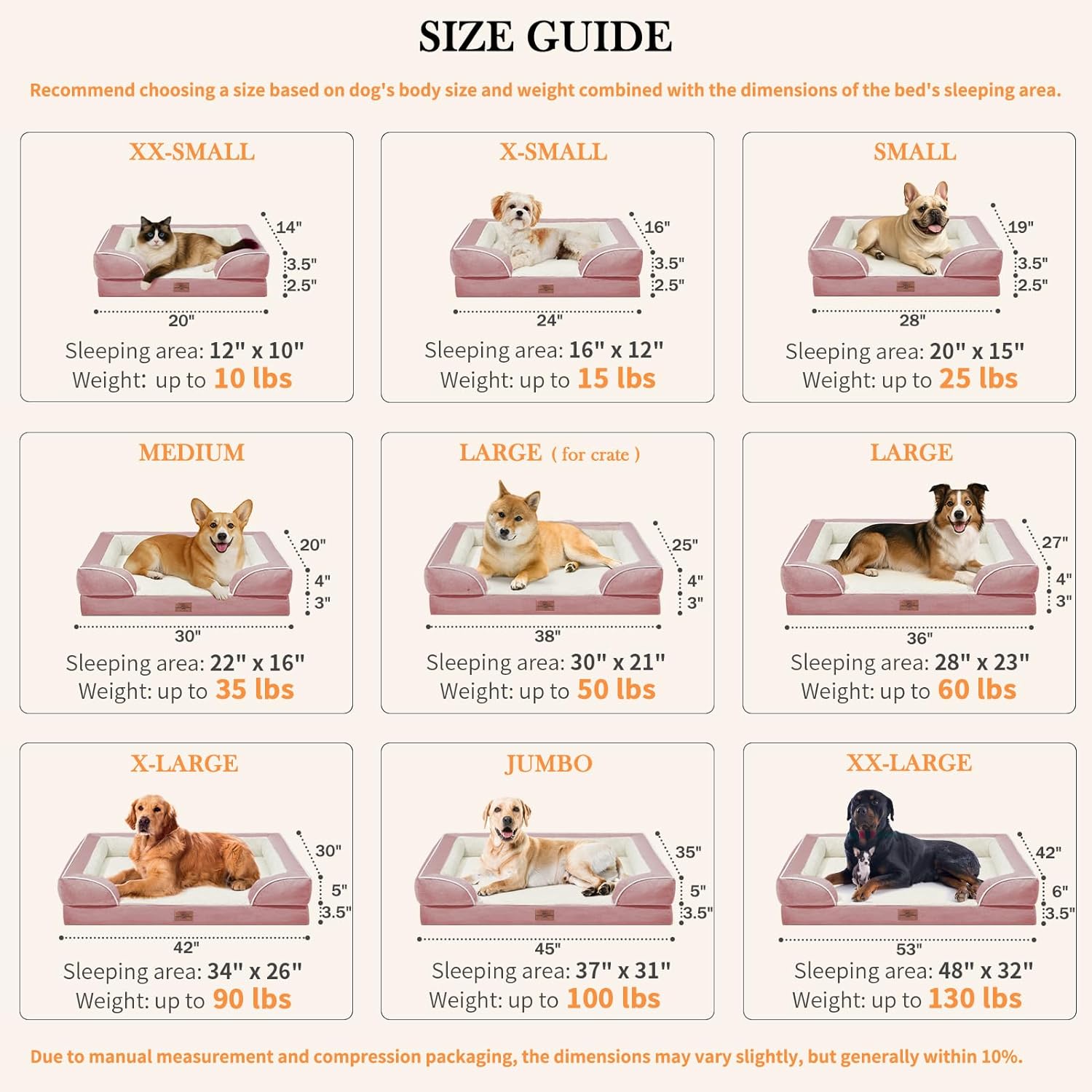 Comfort Expression Waterproof Orthopedic Foam Dog Beds Extra Large Dogs, XL Dog Bed with Bolster, Washable Pet Sofa Couch with Removable Cover & Non-Slip Bottom(X-Large,Pink) - Pet Explorer