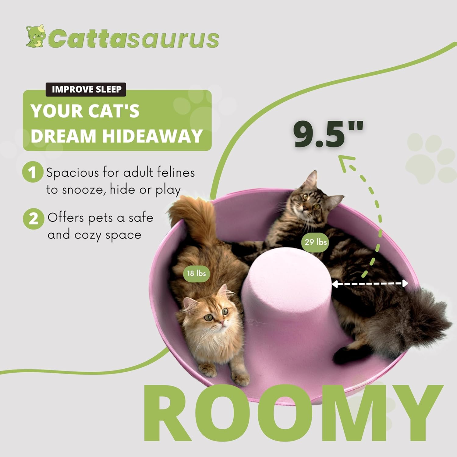 Cattasaurus Peekaboo Cat Cave for Multiple & Large Cats Up to 30-45 Lbs, Scratch Detachable & Washable Tunnel Bed, Comfy Donut Cat Cave (Pink, Jumbo) - Pet Explorer