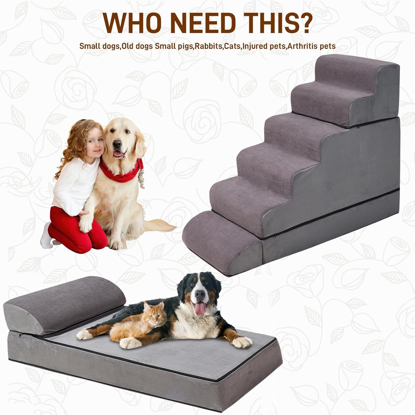 24-30inches High Dog Stairs & Steps for High Beds Tall, LitaiL 29inch 6 Steps Pet Stairs/Steps for High Beds Large Dogs, Non-Slip Dog Ramps for Small Dogs, for Older Cats - Pet Explorer