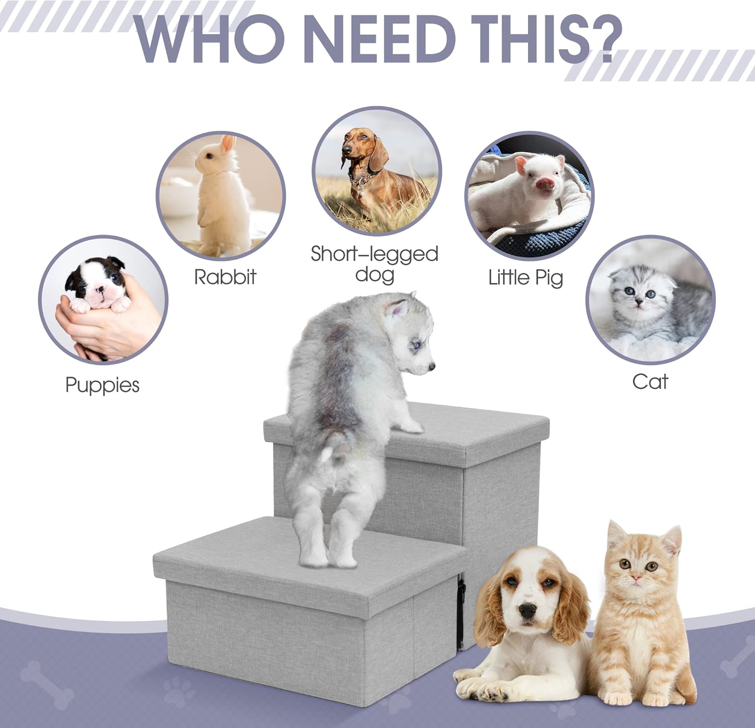 Heeyoo Dog Stairs with Storage, Foldable Dog Steps for Small Dogs, 2 Tiers Non-Slip Pet Stairs for High Beds Or Couch and Sofa, Hold up to 150 lbs Pet Doggy Cat - Pet Explorer