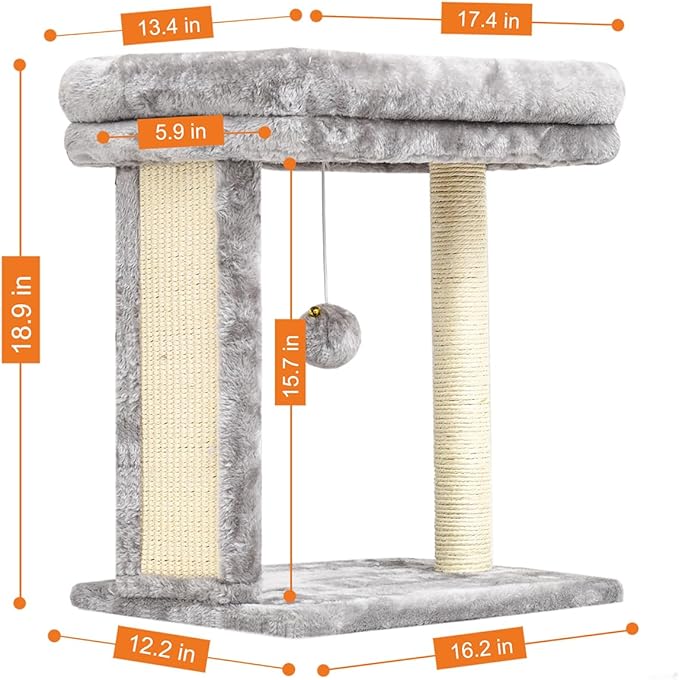 SYANDLVY Cat Tree with Scratching Post for Indoor Cats, Scratching Board with Perch, Cat Post Scratcher with 2 Dangling Balls, Great for Kittens, Grey