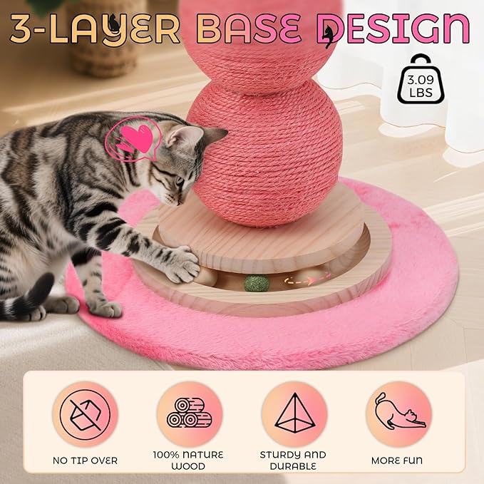 EMUST 47" Tall Cat Scratching Post, 5.9 Inch Diameter Scratching Posts for Indoor Cats Adults with Nature Sisal Rope, Cat Tree Scratcher Post with Interactive Ball Track for Kitten Large Cats