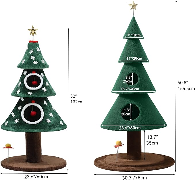 DWVO Christmas Cat Houses for Indoor Cats, Christmas Cat Tree Tower with 2 Cozy Houses, Kitty Furniture with Teaser Plaything for Christmas Decoration