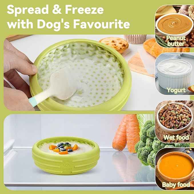 Dog Lick Bowl, Animire Freeze Lick Mat for Dogs, Non-Slip Slow Feeder Licking Bowl Enrichment Treat for Distraction Anxiety Relief, Food Grade Silicone, Dishwasher Safe(Green,XL)