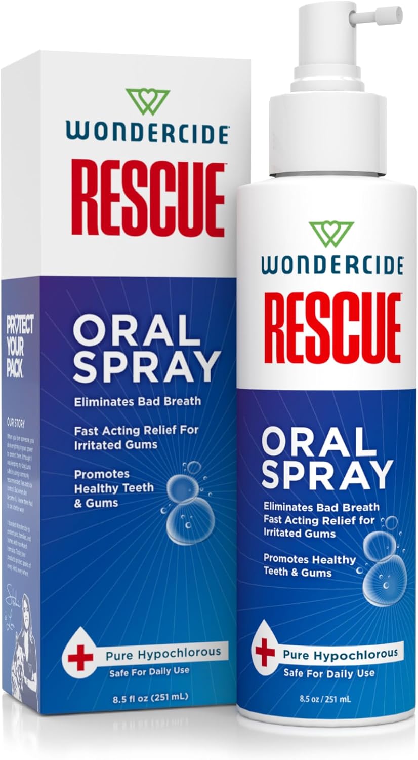 Wondercide Rescue - Oral Spray for Dogs and Cats – Freshens Breath, Soothes Gums, Alcohol Free Daily Dental Care with Pure Hypochlorous – 8.5 oz - Pet Explorer