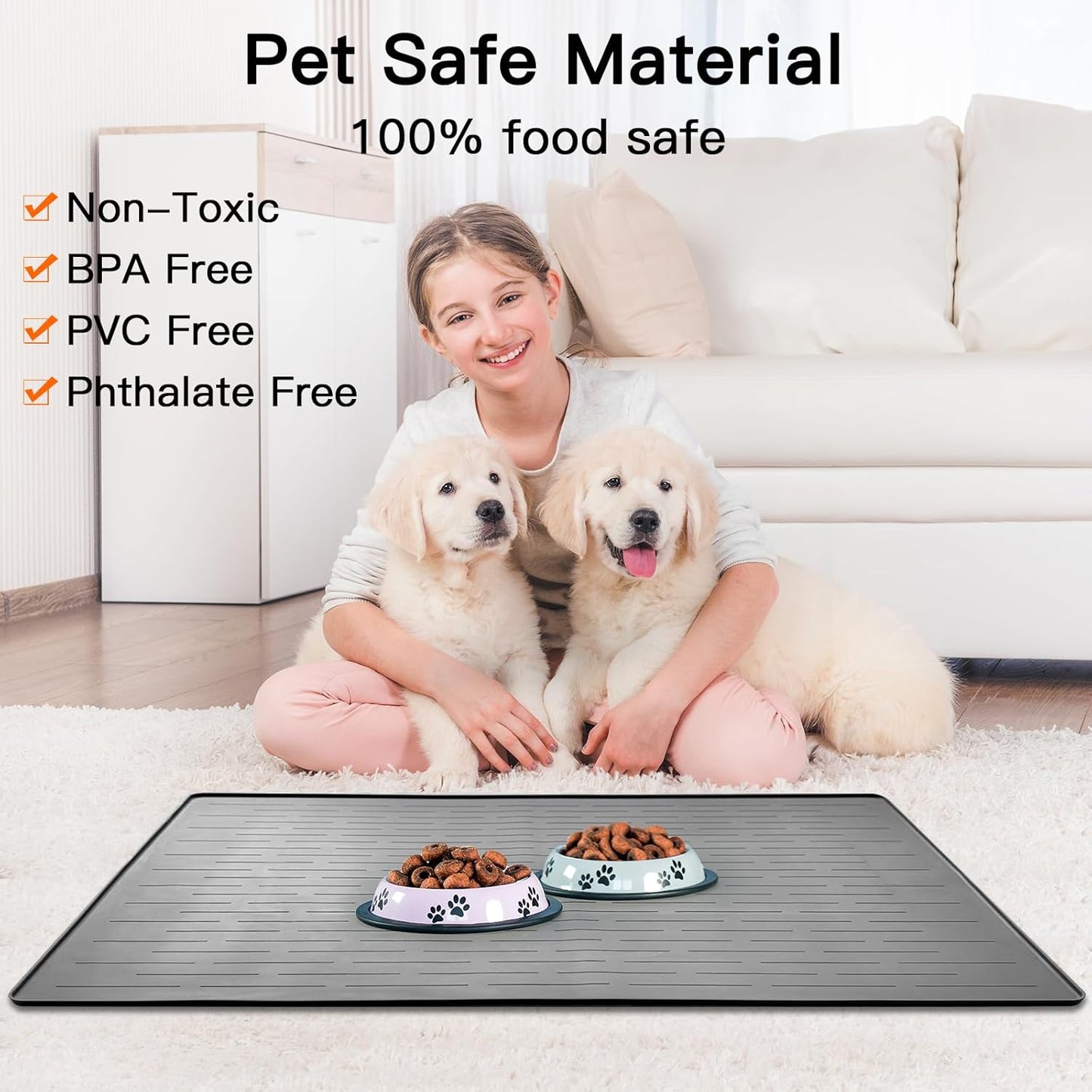 48" x 32" Largest Pet Food Mat, XXXL Silicone Dog Mats for Food and Water, Nonslip Pet Feeding Mats for Floors,Dog Cat Bowl Mat with Raised Edges, Dark Green