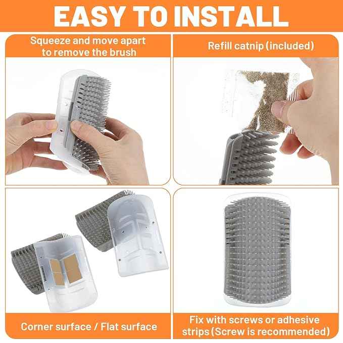 12 Pack Cat Self Groomer – Wall Corner Grooming Brushes for Cats and Small Pets – Soft Silicone Massage Brush for Shedding Control and Face Rubbing (Grey)