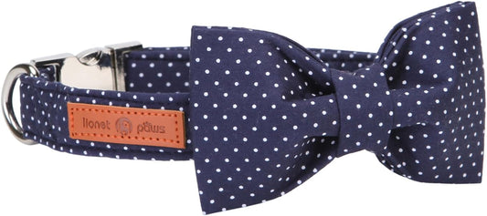 Lionet Paws Boy Dog Collar with Bowtie, Comfortable Adjustable Cute Navy Blue Bow Tie Collar for Male Dogs Gift, XLarge, Neck 16-26 inches