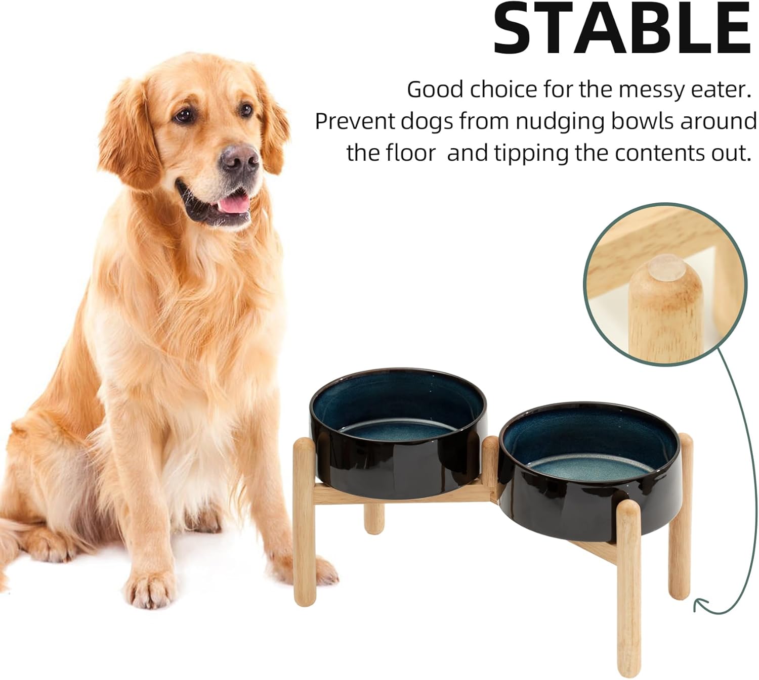 Ceramic 8.2inch Raised Dog Bowl with Stand for Large- Breed Dogs, Pet Food and Water Feeder (Double Bowl with Stand - Starry Sky) - Pet Explorer