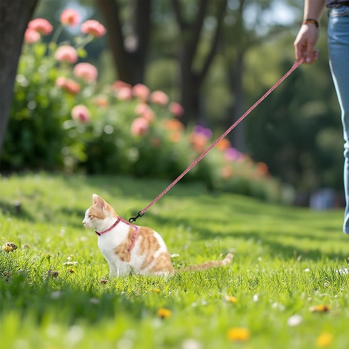 Cotton Cat Harness and Leash Set, Escape-Proof Adjustable Soft Harness for Kitten, Small & Large Cats, Ideal for Travel & Outdoor Walking (Pink)