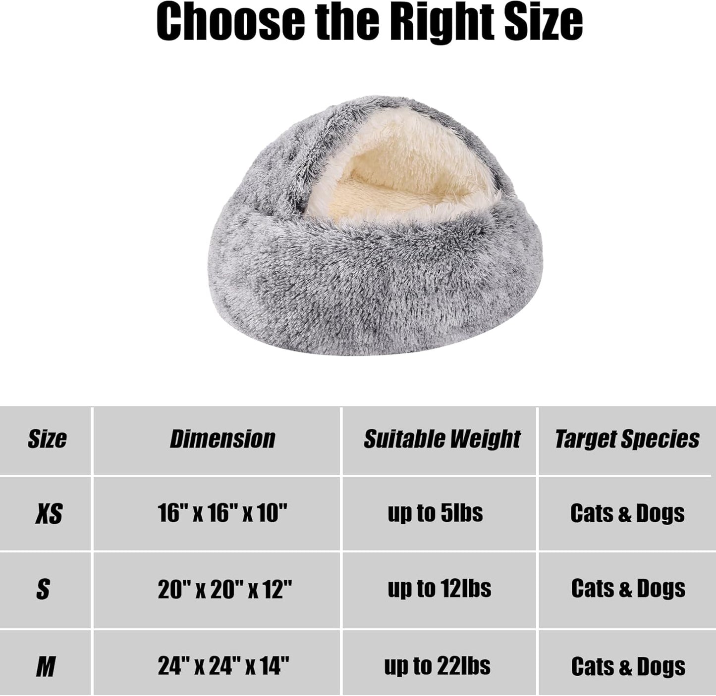 HYQ Small Dog Bed, Cat Beds for Indoor Cats Washable, Cozy Cat Cave Bed, Non-Slip Cat Beds, Calming Dog Bed with Hooded Cover, Dog Bed with Cover for Small Medium Pets (Grey, 24×24 Inch) - Pet Explorer