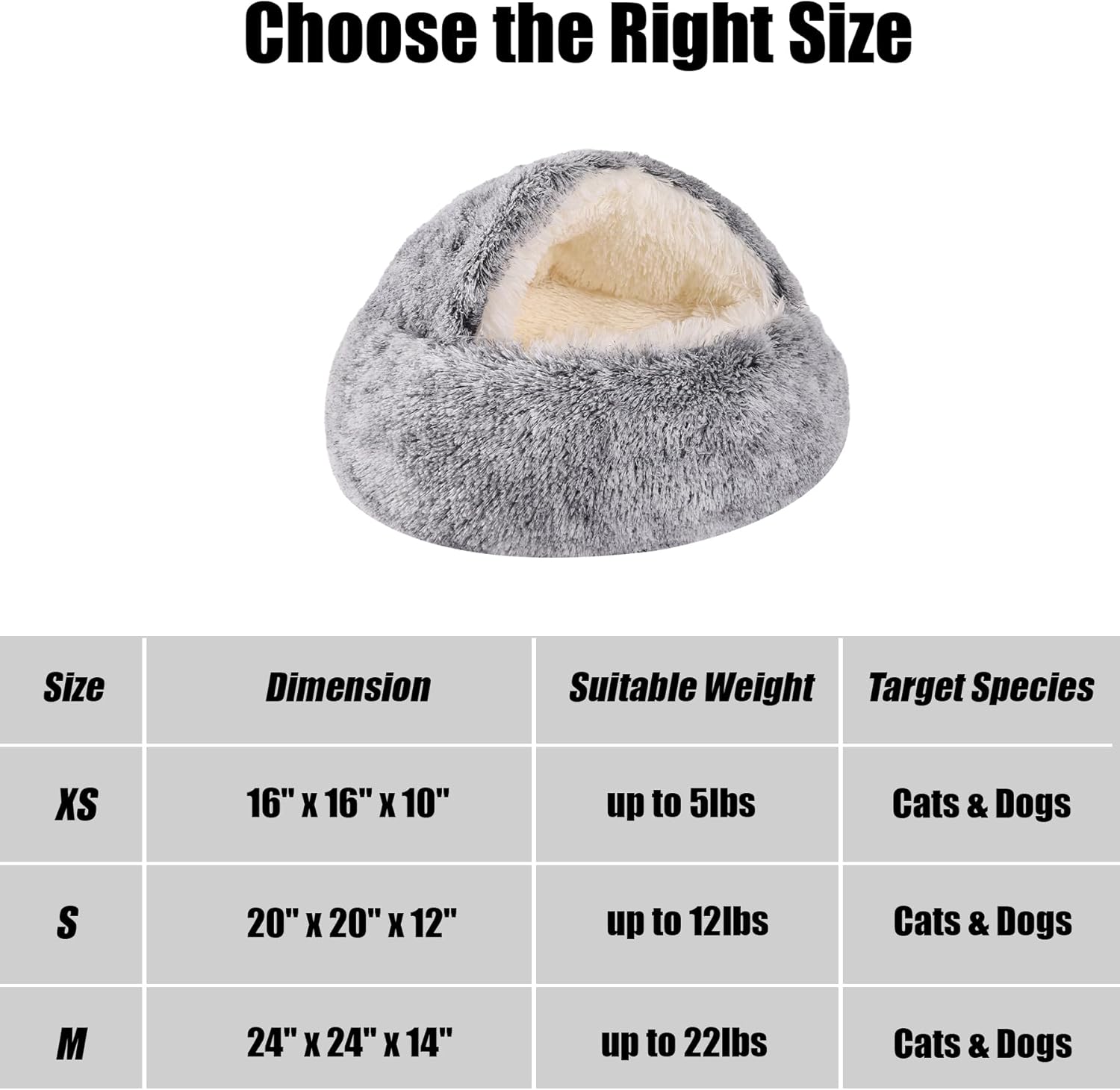 HYQ Small Dog Bed, Cat Beds for Indoor Cats Washable, Cozy Cat Cave Bed, Non-Slip Cat Beds, Calming Dog Bed with Hooded Cover, Dog Bed with Cover for Small Medium Pets (Grey, 24×24 Inch) - Pet Explorer