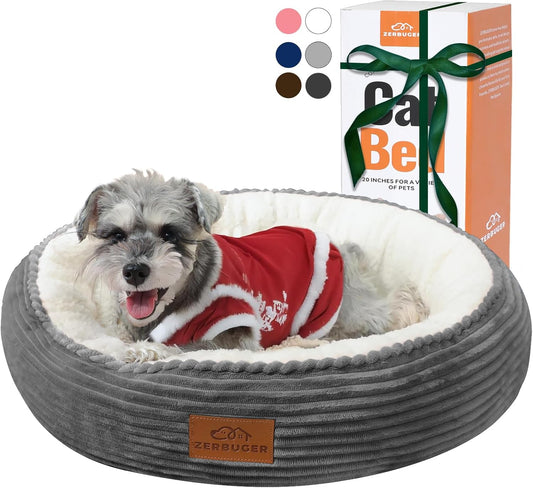23in Round Cat Dog Bed for Large Medium Small Dogs Cats, Machine Washable Sleeping Sofa, Non-Slip Bottom Breathable Soft Calming Pet Cuddler for Indoor/Outdoor/Car/Cage, Dark Grey - Pet Explorer