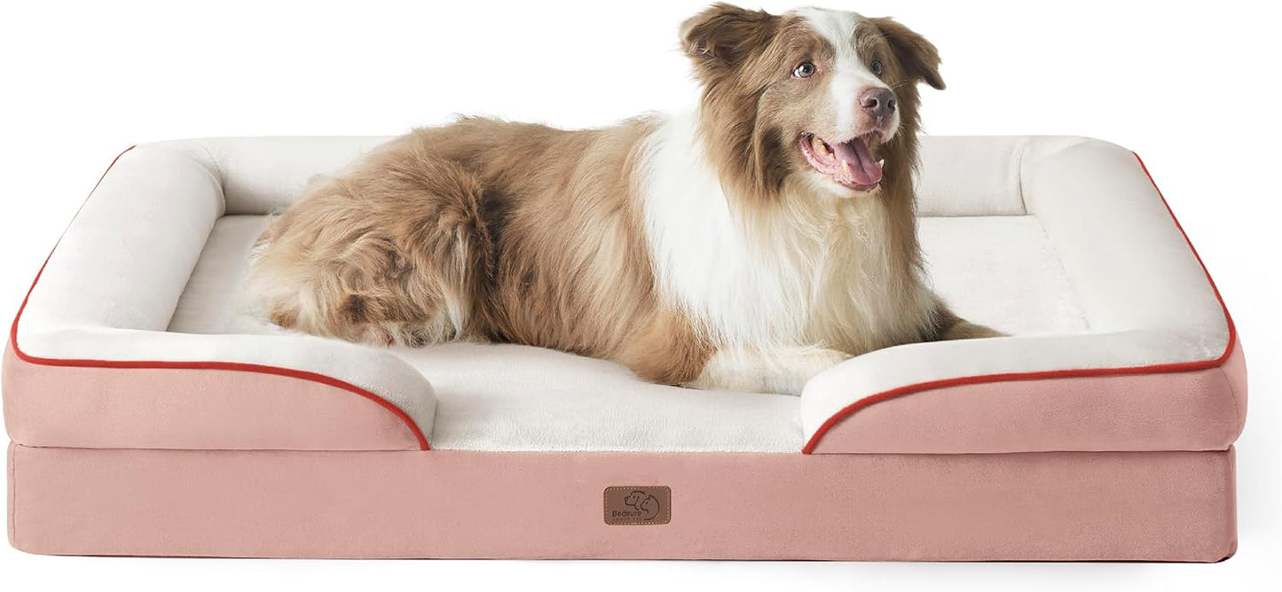 Bedsure L Plus Orthopedic Dog Bed for Large Dogs - Washable Dog Cat Bed Waterproof, L Plus Big Comfort Dogs Couch Sofa with Washable Removable Cover, Pet Bed with Nonskid Bottom, Pink, 38" - Pet Explorer